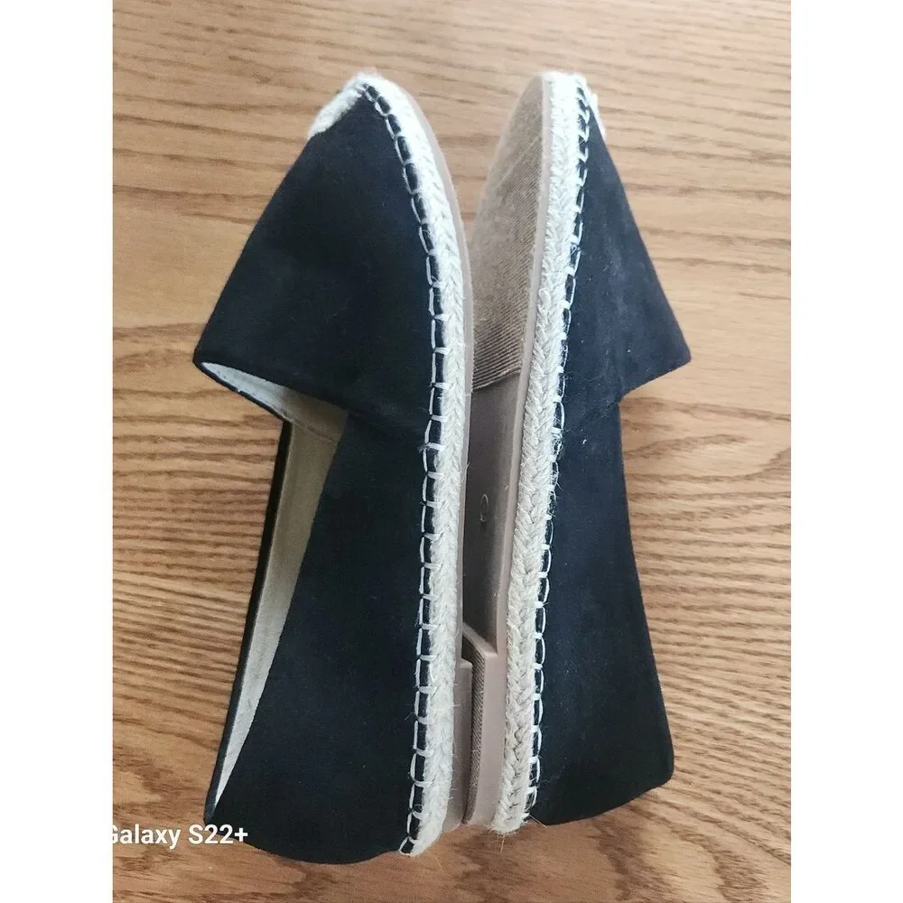Weeboo Black Canvas Espadrille Flats with Natural Woven Toe Cap & Stitching